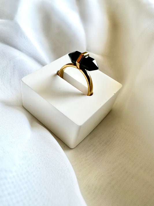 14K Gold Filled Natural Onyx Gemstone Pointed Wand Ring
