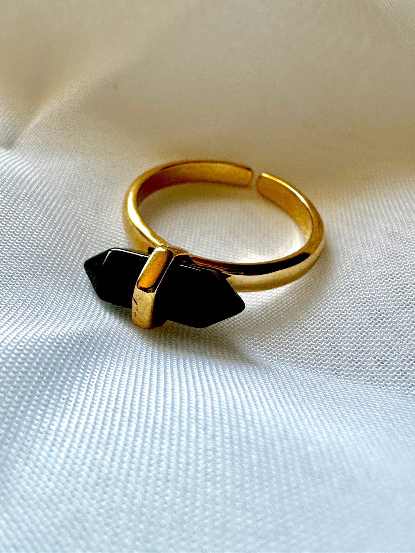 14K Gold Filled Natural Onyx Gemstone Pointed Wand Ring