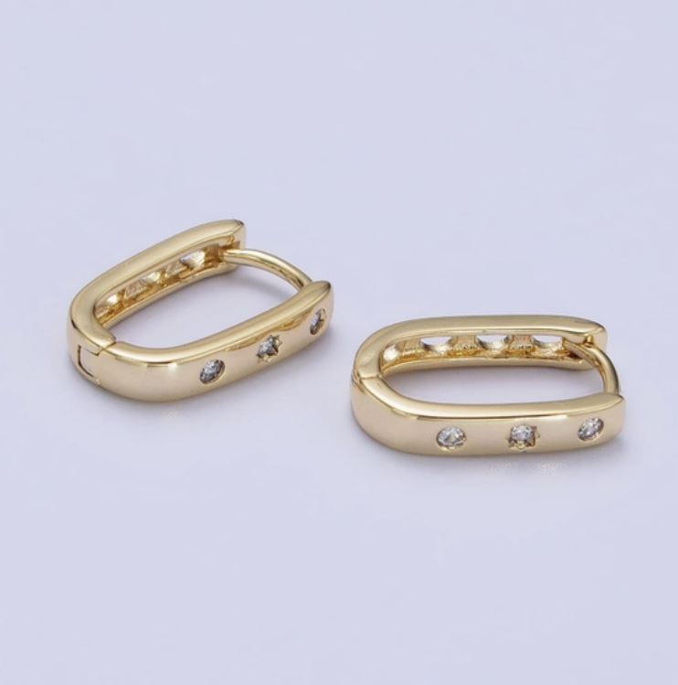 14K Gold Filled Celestial Sun Star Clear Cz Dotted 13.5mm Oblong Earrings