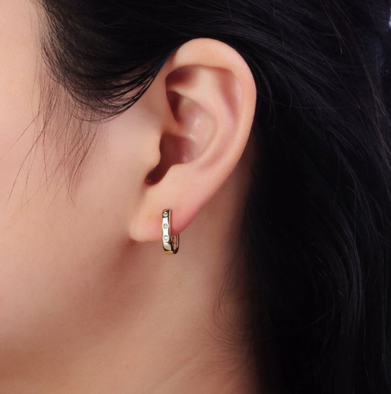 14K Gold Filled Celestial Sun Star Clear Cz Dotted 13.5mm Oblong Earrings