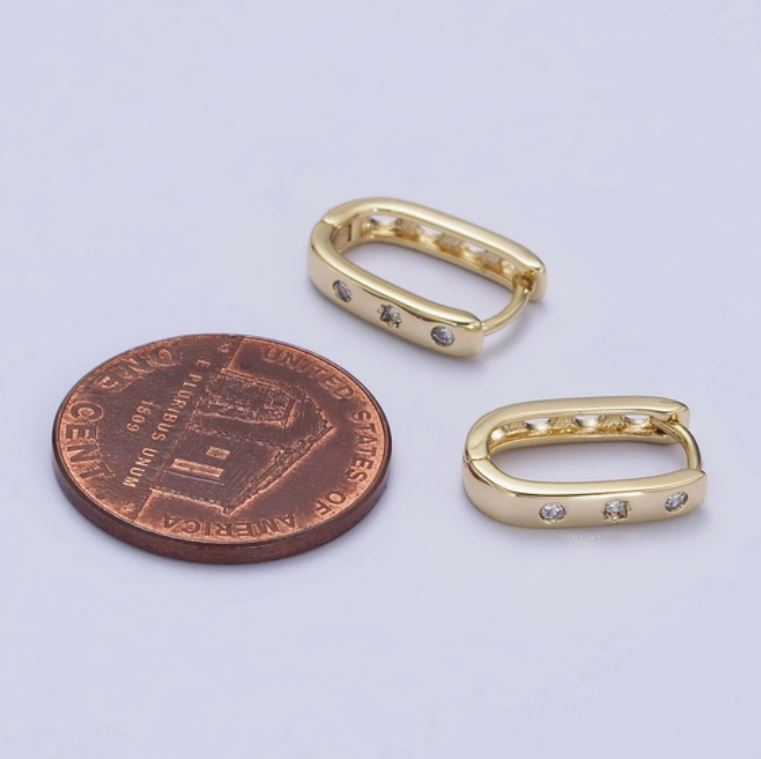 14K Gold Filled Celestial Sun Star Clear Cz Dotted 13.5mm Oblong Earrings