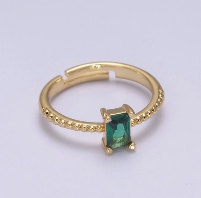 Baguette Crystal Zirconia Dainty Ring 24K Gold Filled Adjustable