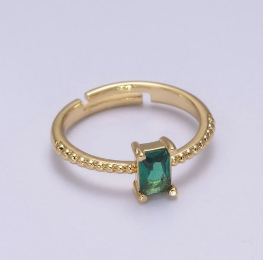 Baguette Crystal Zirconia Dainty Ring 24K Gold Filled Adjustable