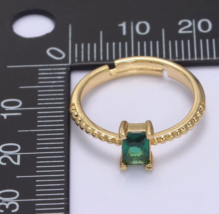 Baguette Crystal Zirconia Dainty Ring 24K Gold Filled Adjustable