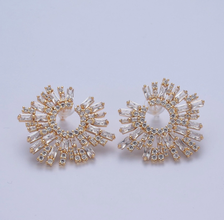 24K Gold Filled Tapered Baguette Sunburst Cubic Zirconia Stu