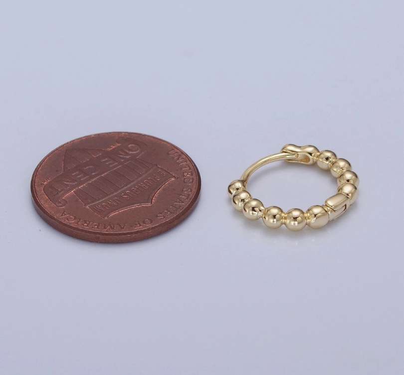 Dainty 14K Gold Filled Beaded Ball Round Bubble Huggie Hoop