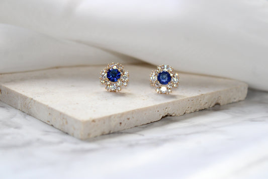 Dark Blue Earrings,Dark  Blue Studs, Black Cubic Zirconia Earrings Wedding Jewelry For Her, Minimalistic Earrings Gold Micro Pave Stud