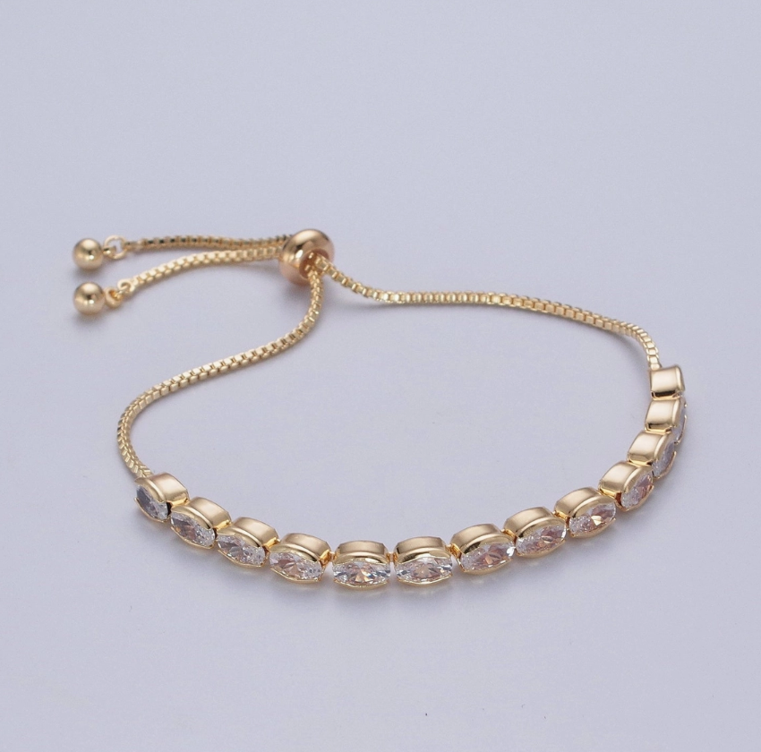 24K Gold Filled Clear Oval Cubic Zirconia Adjustable Bracele