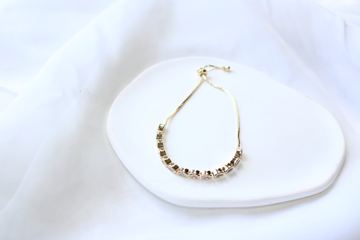 24K Gold Filled Clear Oval Cubic Zirconia Adjustable Bracele