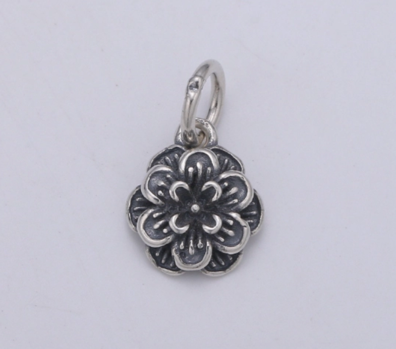 Fine 925 Sterling Silver Chain Necklace with flower charm