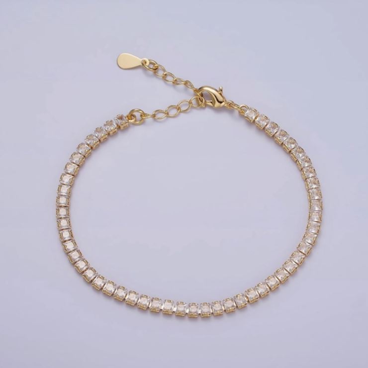 Dainty Gold Tennis Bracelet W. Clear Cz