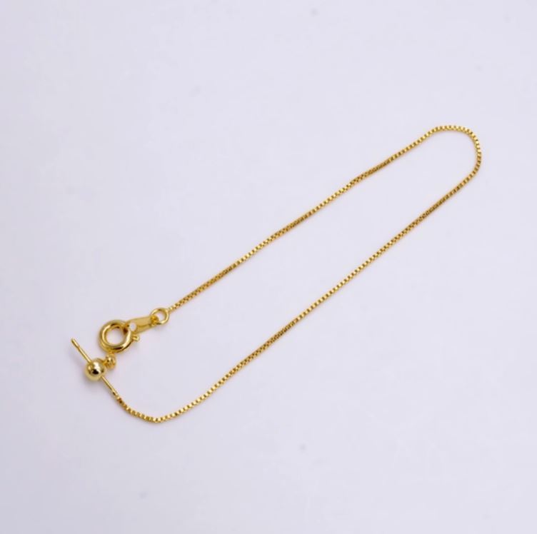 Dainty Box Chain 7.5 Inch Slider Bracelet Adjustable Bracelet 14K Gold Filled 0.8mm