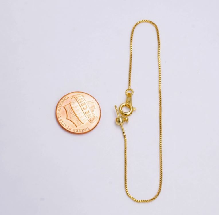 Dainty Box Chain 7.5 Inch Slider Bracelet Adjustable Bracelet 14K Gold Filled 0.8mm