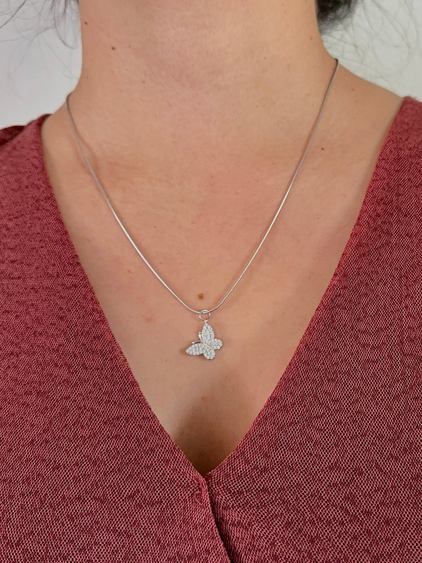 Dainty Micro Pave Butterfly Charm Rhodium White Gold Butterfly Pendant