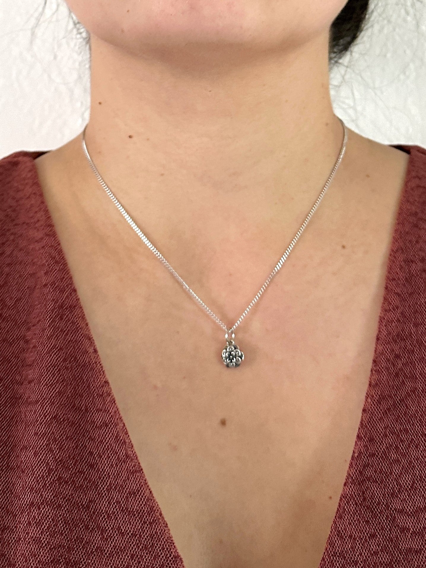 Fine 925 Sterling Silver Chain Necklace with flower charm