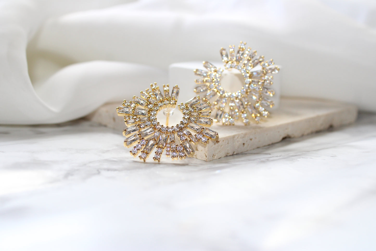 24K Gold Filled Tapered Baguette Sunburst Cubic Zirconia Stu