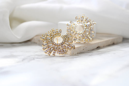 24K Gold Filled Tapered Baguette Sunburst Cubic Zirconia Stu