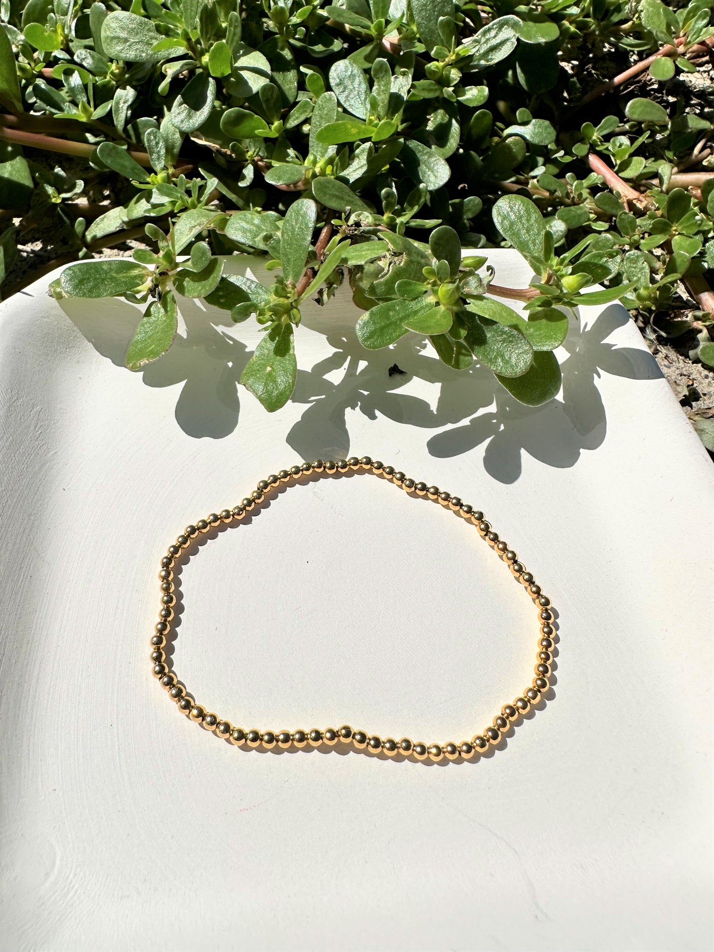 Gold Bead Bracelet 18K Gold Filled Bead Ball Bracelet Stretchable Elastic