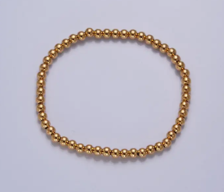 Gold Bead Bracelet 18K Gold Filled Bead Ball Bracelet Stretchable Elastic