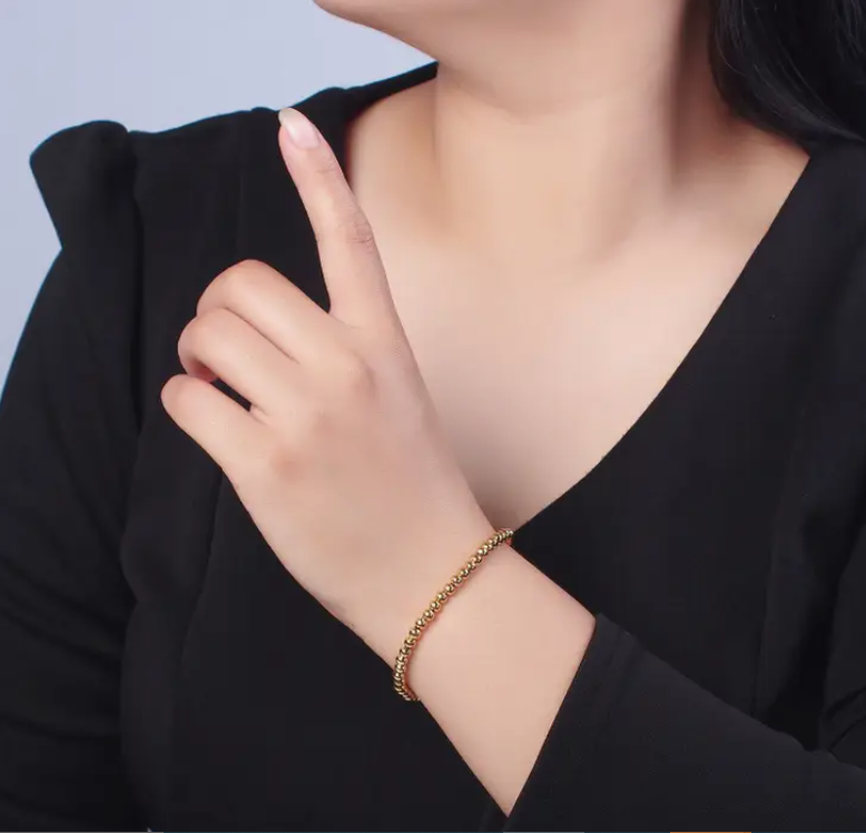Gold Bead Bracelet 18K Gold Filled Bead Ball Bracelet Stretchable Elastic