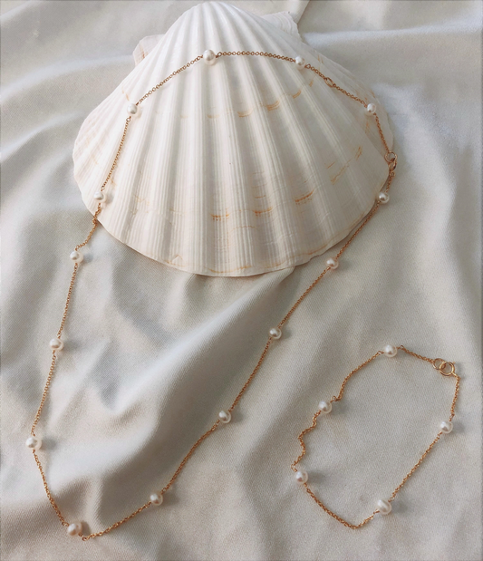 Set Freshwater Dot Necklace & Bracelet