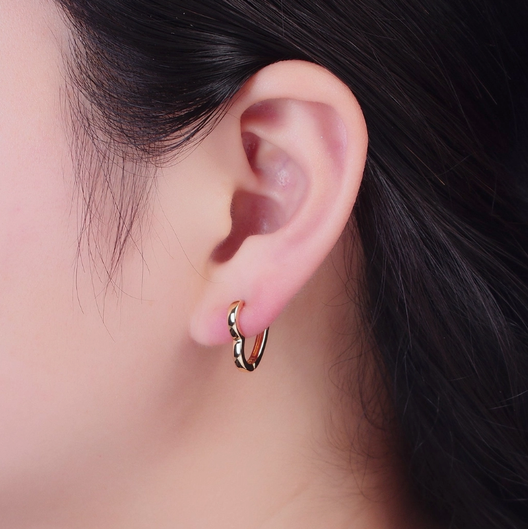 24K Gold Filled Heart Love Cz Huggie Hoop Earrings