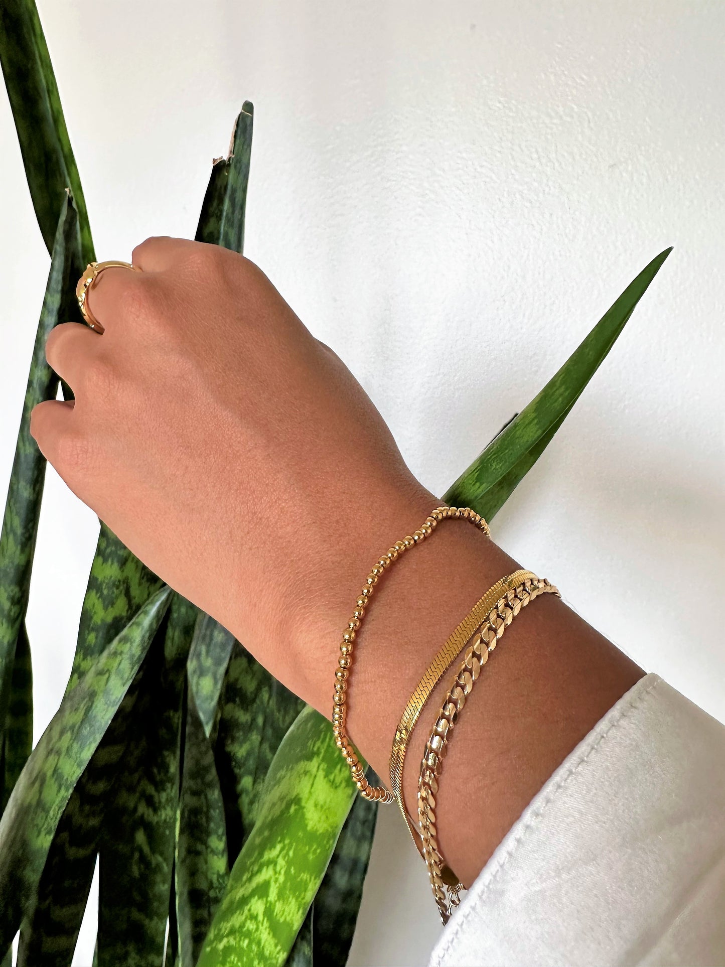 Gold Bead Bracelet 18K Gold Filled Bead Ball Bracelet Stretchable Elastic