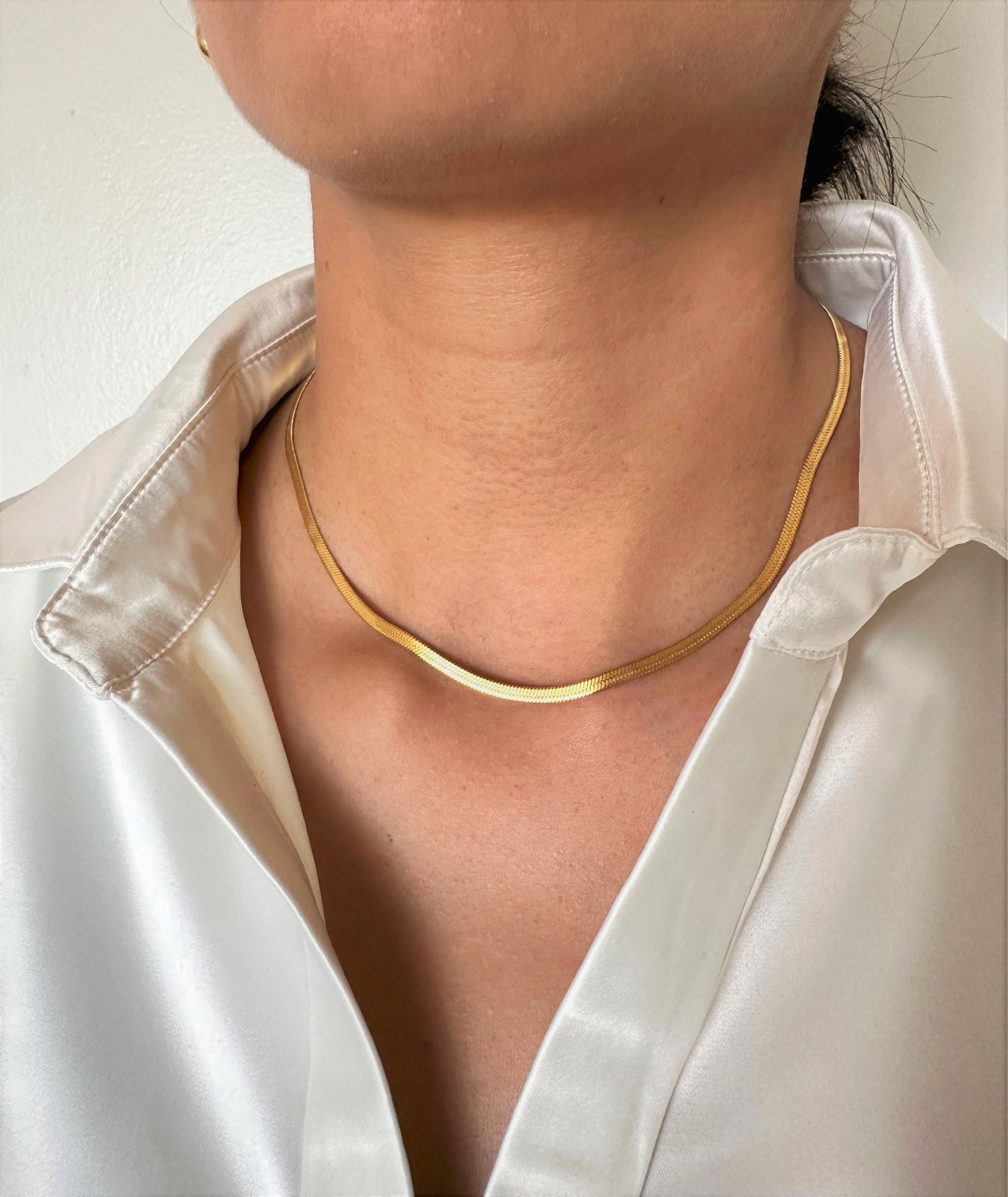 Gold Herringbone Necklace Chain Modern Layering Style