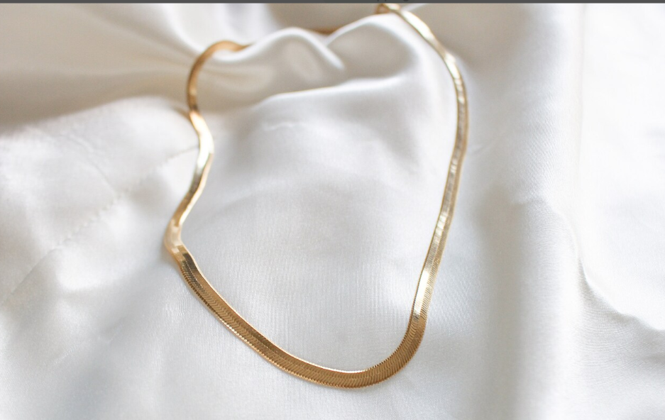 Gold Herringbone Necklace Chain Modern Layering Style