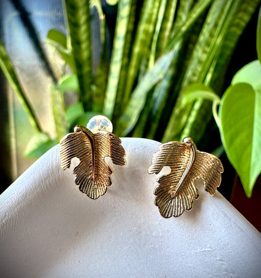 Golden Leaf Stud Earrings, 14k Gold Filled Studs