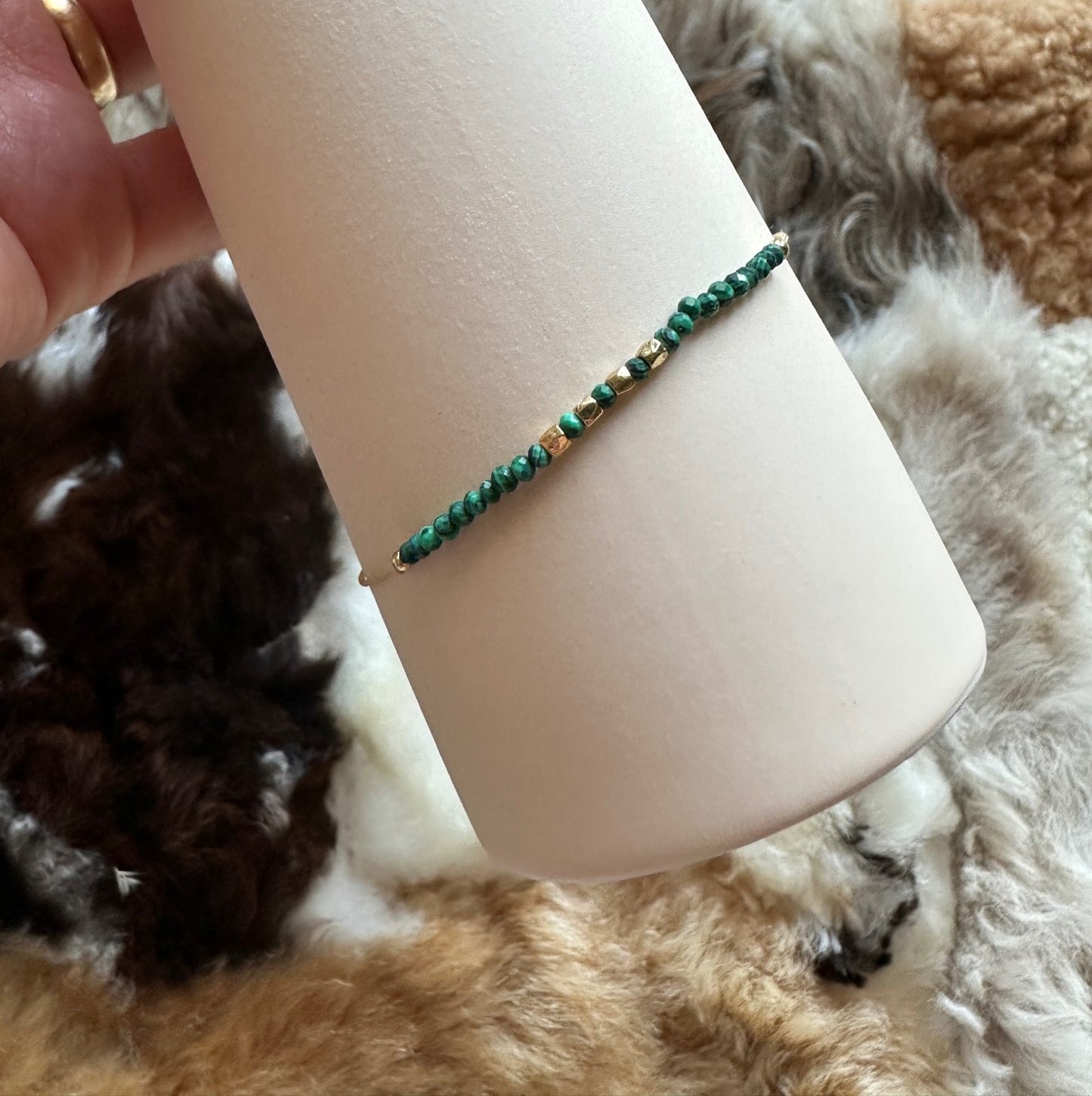 Friendship Bracelet, Malachite Multifaceted Taupe Beige Cotton String adjustable Bracelet, healing crystal