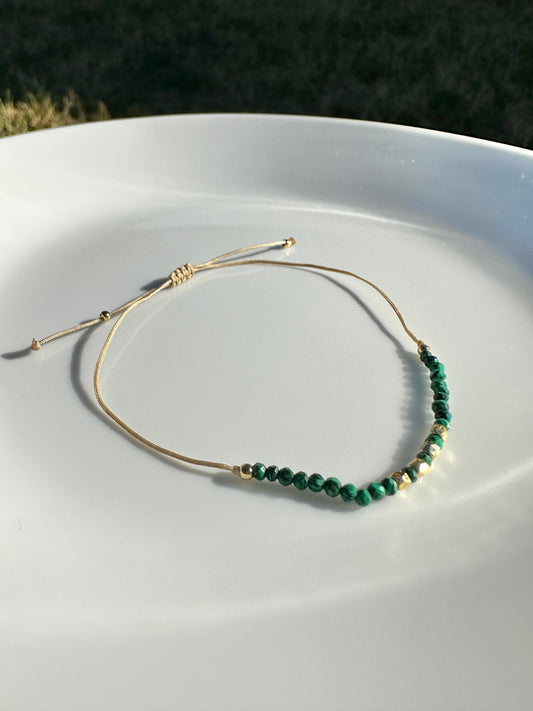 Friendship Bracelet, Malachite Multifaceted Taupe Beige Cotton String adjustable Bracelet, healing crystal