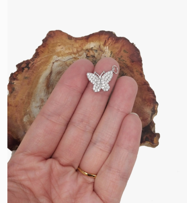 Dainty Micro Pave Butterfly Charm Rhodium White Gold Butterfly Pendant