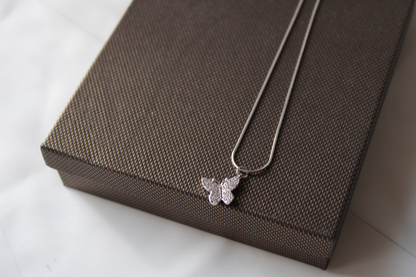 Dainty Micro Pave Butterfly Charm Rhodium White Gold Butterfly Pendant