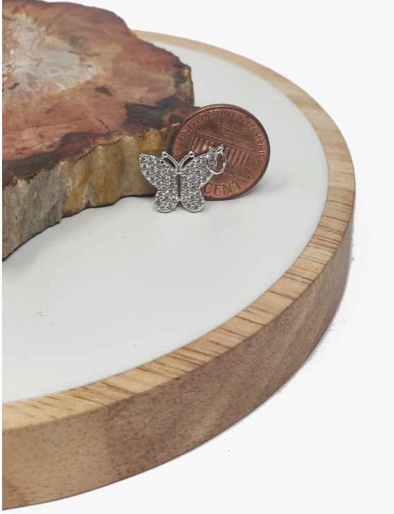 Dainty Micro Pave Butterfly Charm Rhodium White Gold Butterfly Pendant