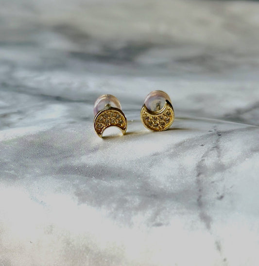 Moon Stud Earrings 24k Gold Filled