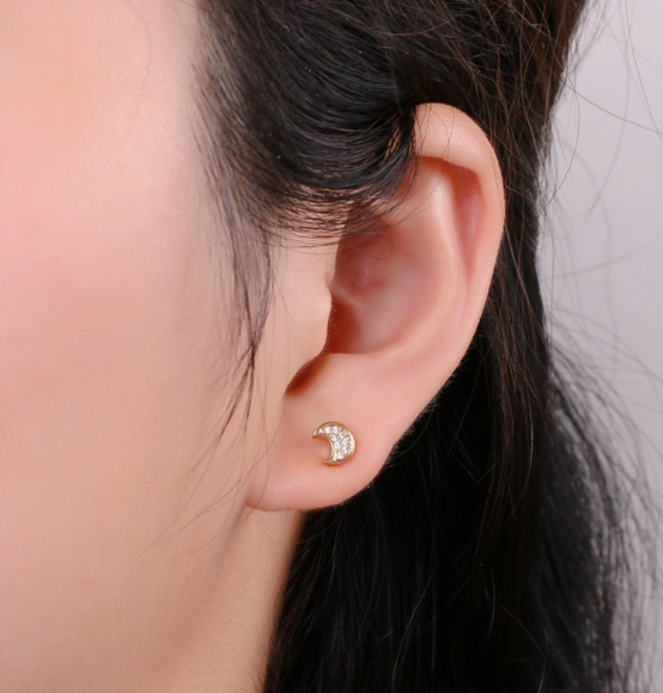 Moon Stud Earrings 24k Gold Filled