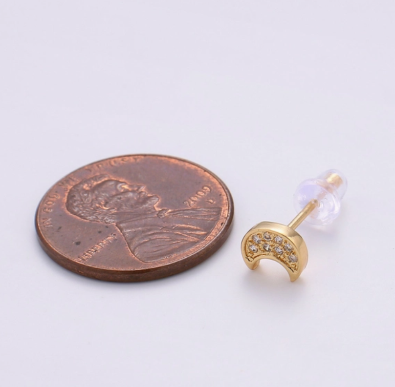 Moon Stud Earrings 24k Gold Filled