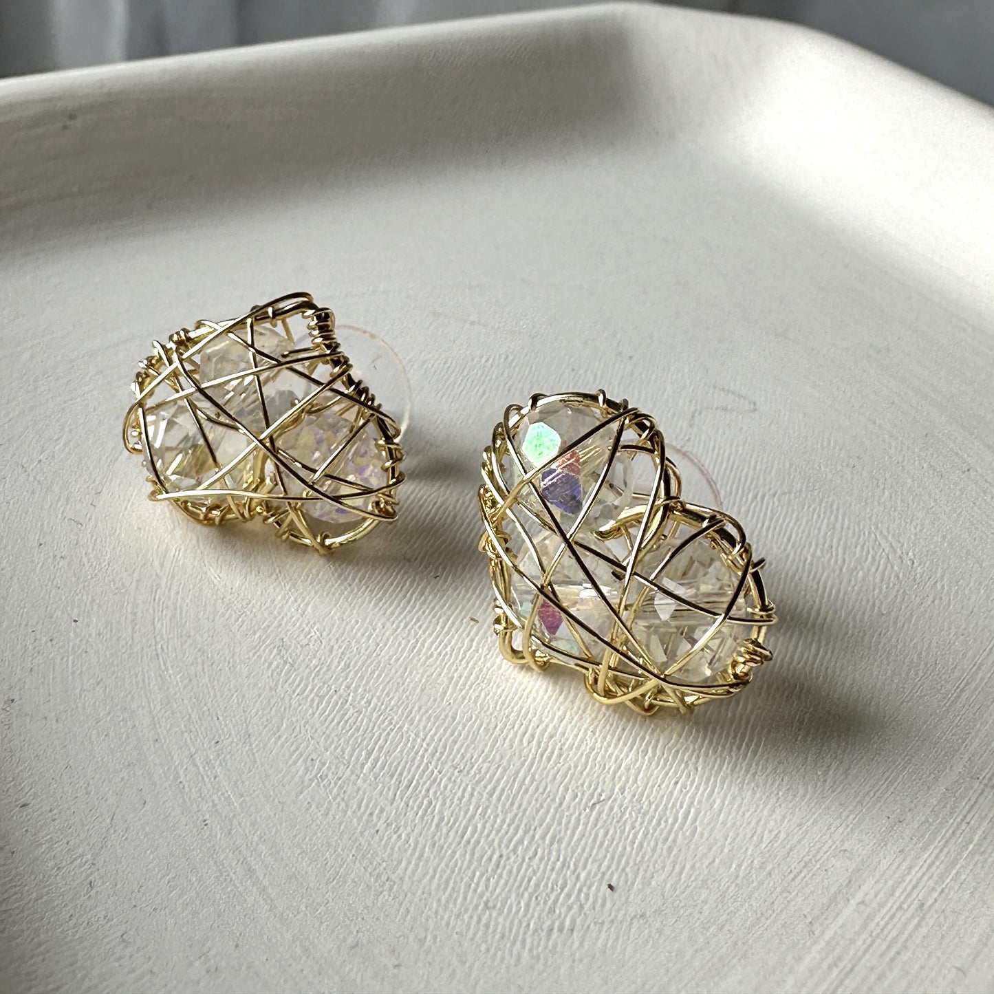 Heart Wire wrapped Earrings with Murano Crystals Stud Earrings