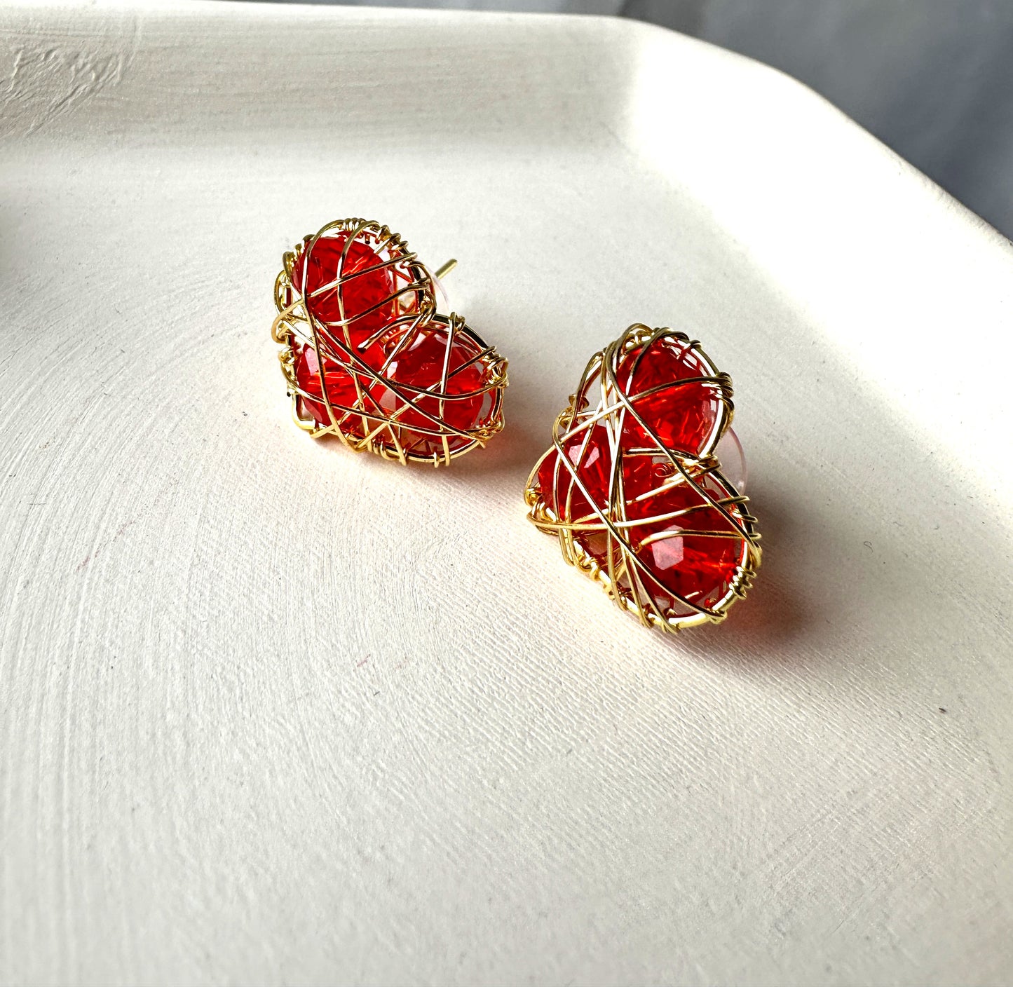 Heart Wire wrapped Earrings with Murano Crystals Stud Earrings