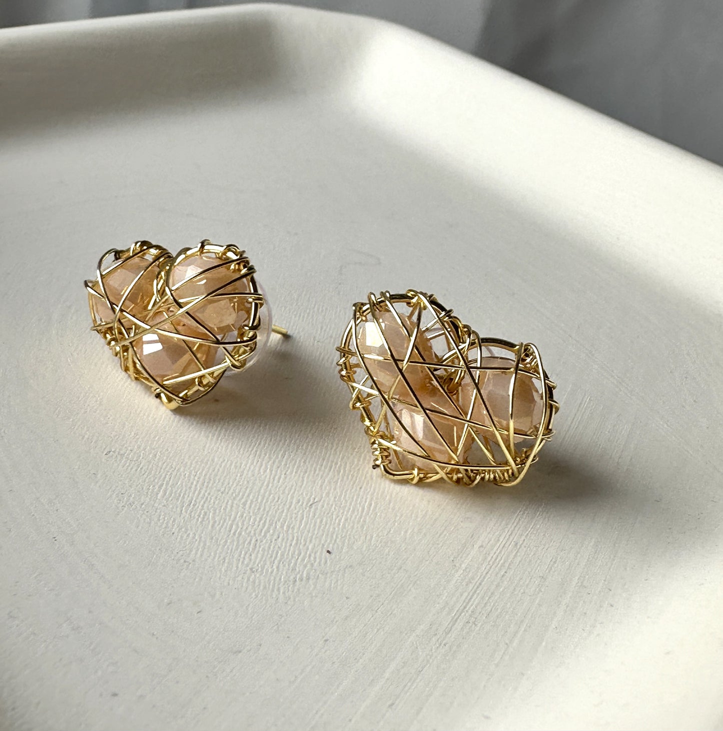 Heart Wire wrapped Earrings with Murano Crystals Stud Earrings