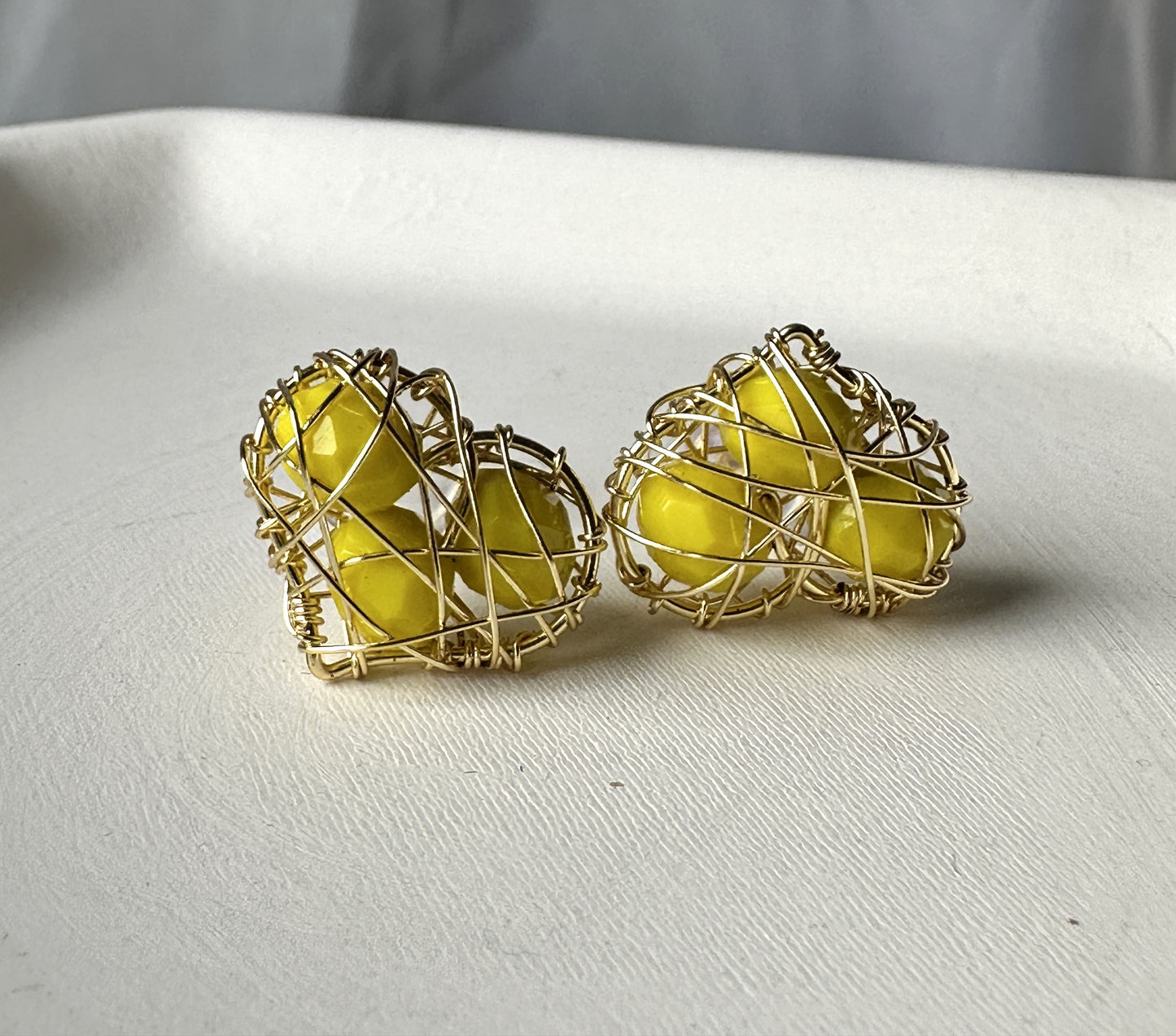 Heart Wire wrapped Earrings with Murano Crystals Stud Earrings