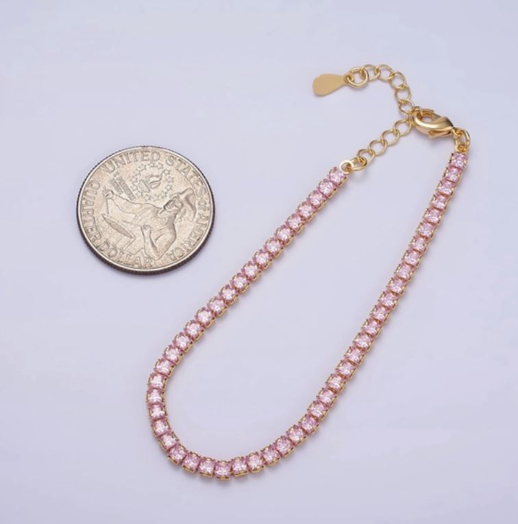 Dainty Gold Tennis Bracelet W. Clear Cz