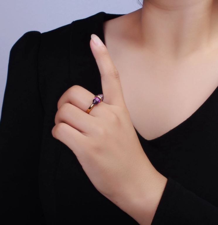 14K Gold Filled Natural Onyx Gemstone Pointed Wand Ring