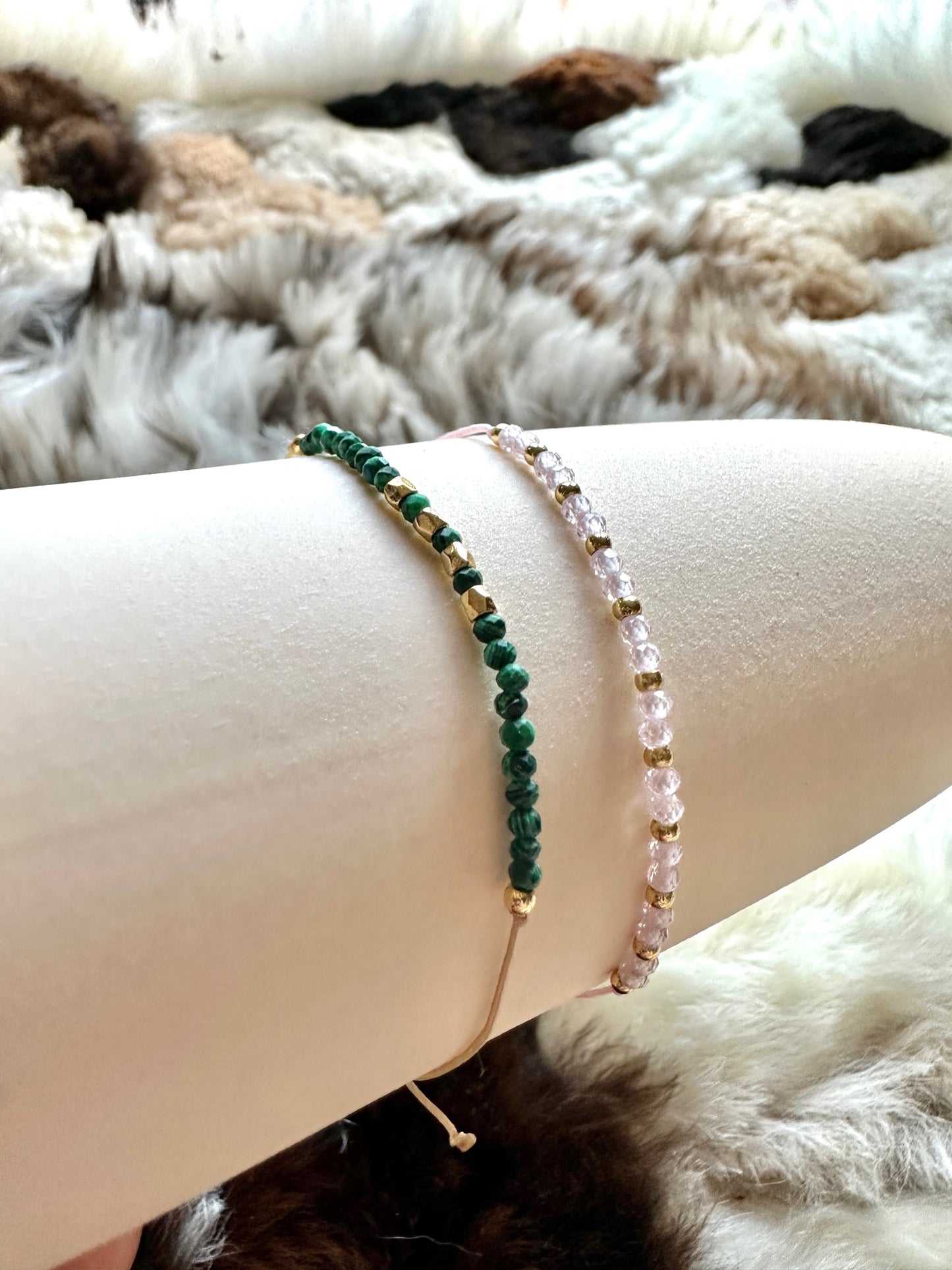 Pink Friendship Bracelet Rope Cord Adjustable Bracelet with gold beads