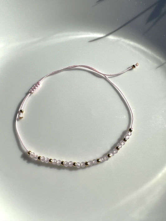 Pink Friendship Bracelet Rope Cord Adjustable Bracelet with gold beads