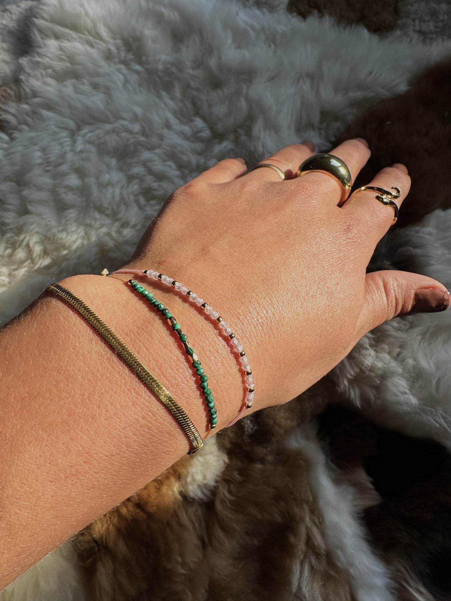 Friendship Bracelet, Malachite Multifaceted Taupe Beige Cotton String adjustable Bracelet, healing crystal