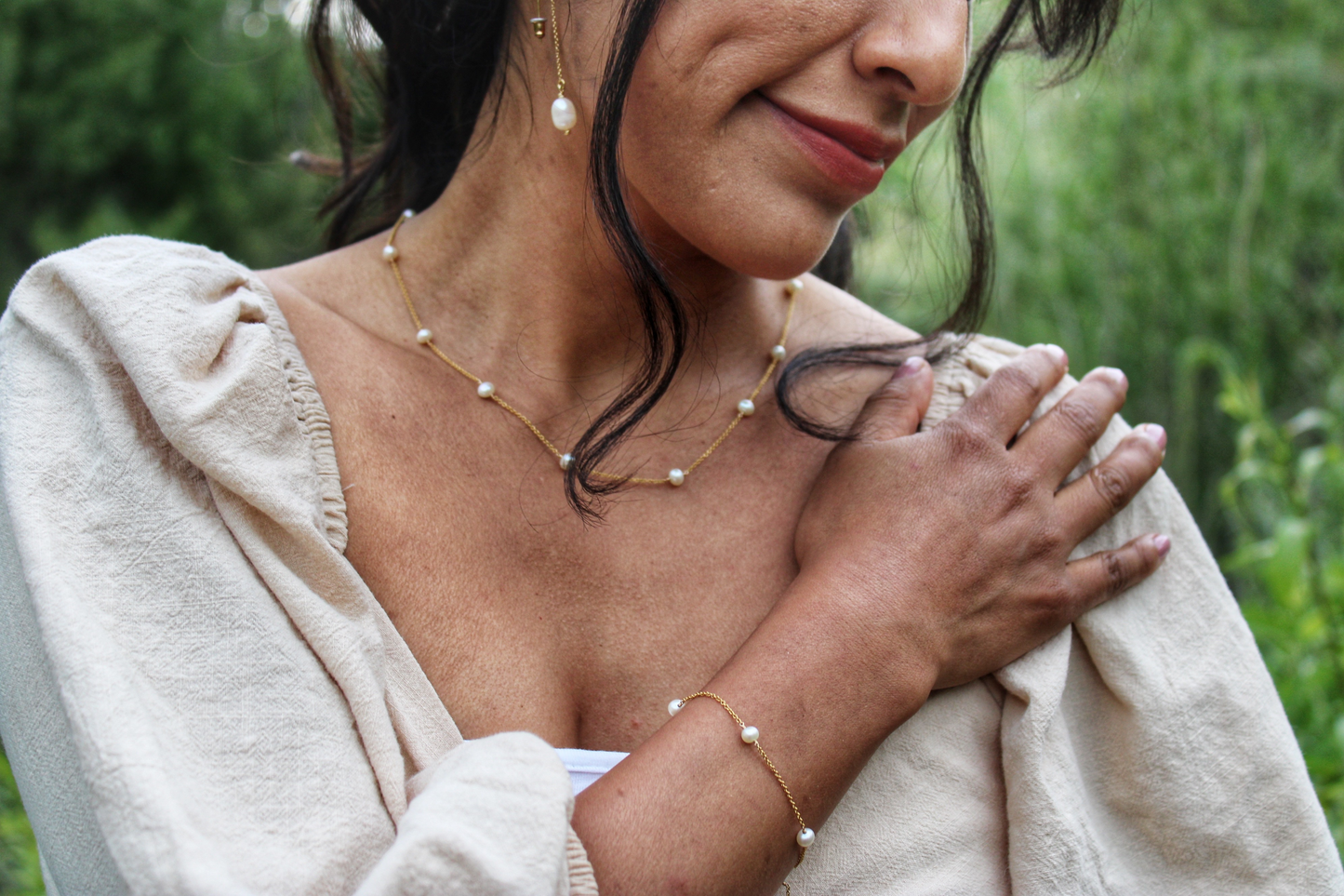 Set Freshwater Dot Necklace & Bracelet