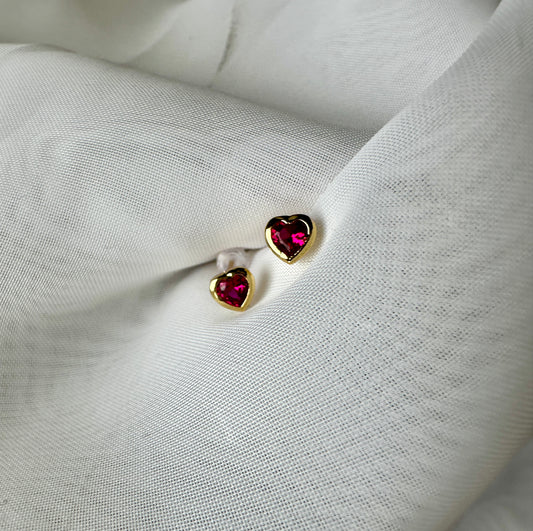 Tiny Heart Cz Plain Bezel Set Earrings, 14K Gold Earring