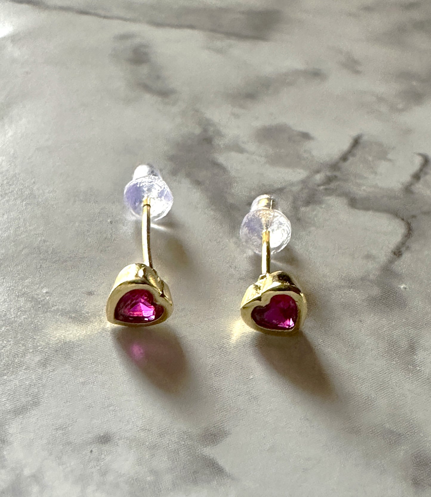 Tiny Heart Cz Plain Bezel Set Earrings, 14K Gold Earring